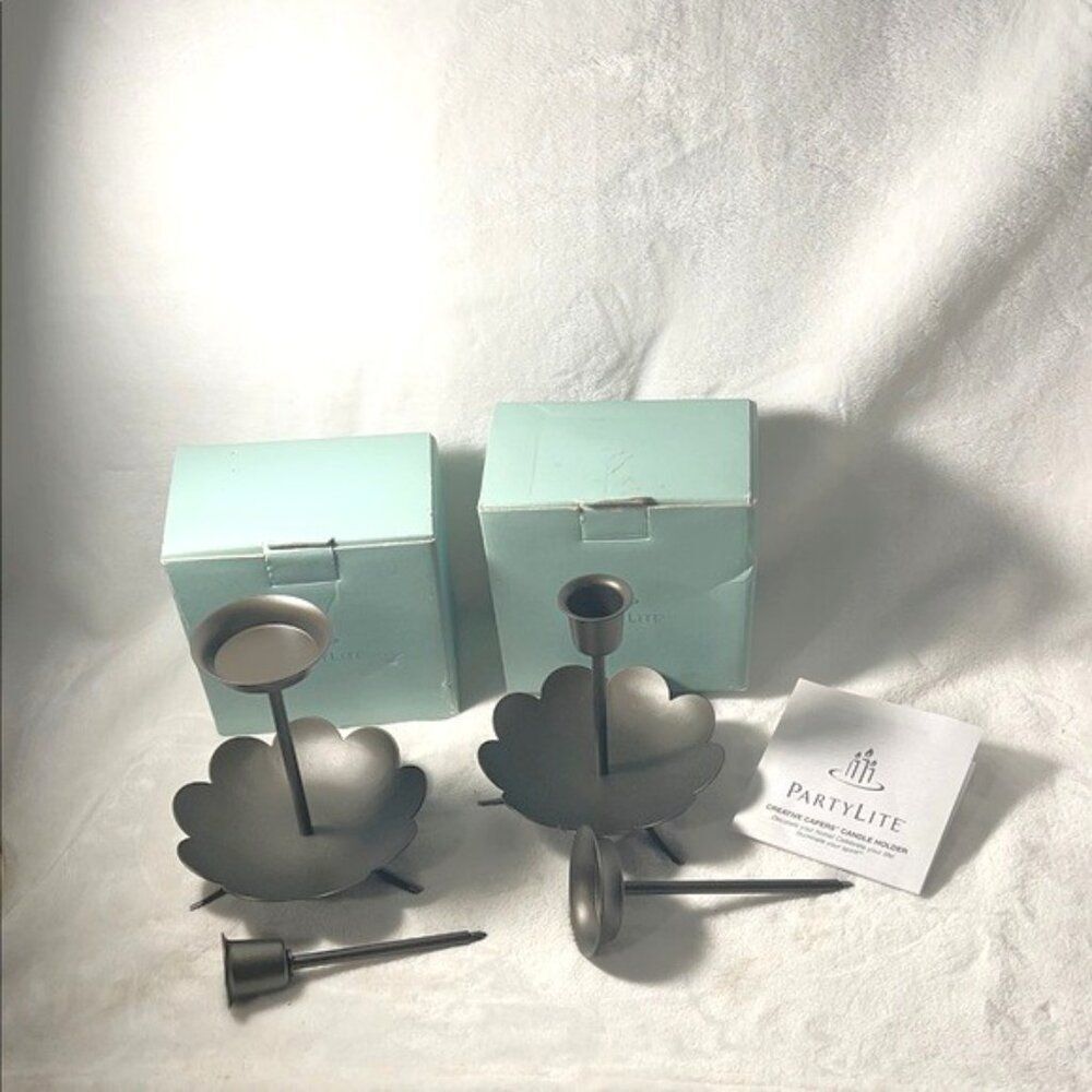 PartyLite Black Metal Flower Candle Holders - Set of 2